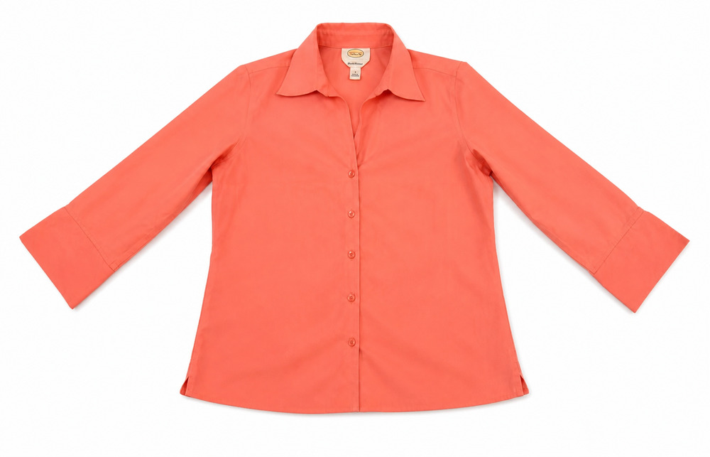 Talbots Button Front Shirt Womens 6 Coral Wrinkle Resistant Cotton Blouse Office